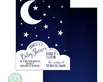 Moon and Stars Invitation |  Goodnight Moon Invitation | Moon Baby Shower Invitation | Moon Invitation - 5x7 with reverse side