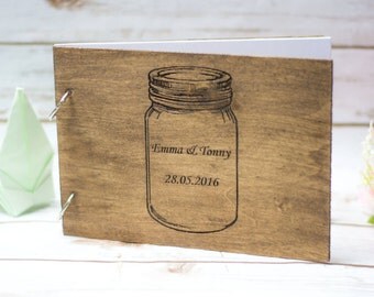 Mason Jar Wedding Guest Book Rustic Wooden Guestbook Country Wedding guest books