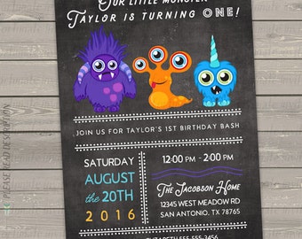 little monster invitation printable, monster 1st birthday invitations boy, kids monster invitations digital or printed invitations