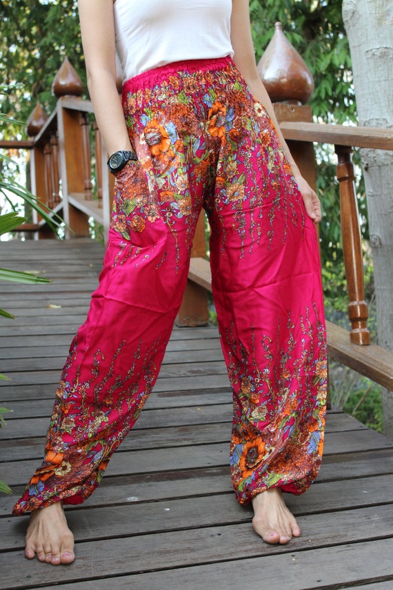 Flower pants harem pants hippie pants cozy pants Pink