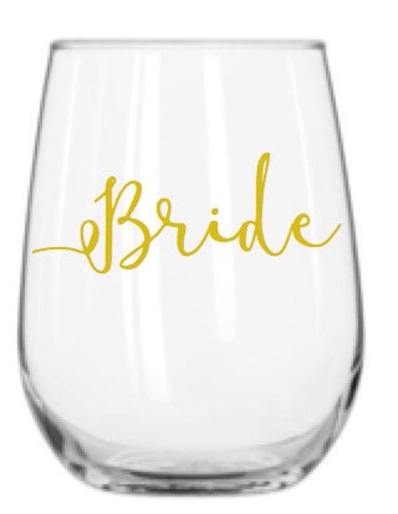 stemless bride wine glass vinyl decal for wine glass wine