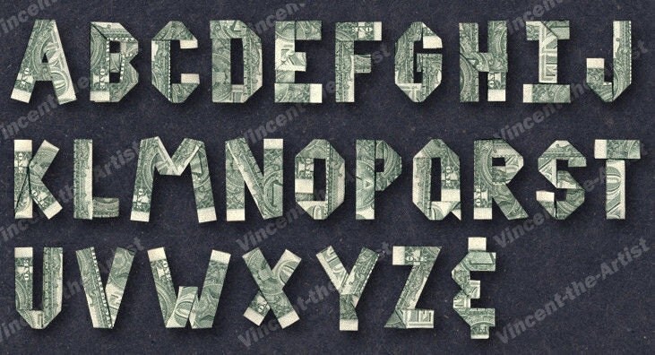 MONEY ORIGAMI LETTERS Made with Real Dollar Bill by DollarArtist