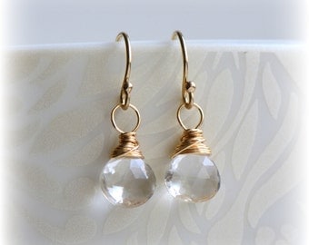 April Birthstone Earrings, Small Quartz Earrings, Quartz Crystal Dangle Earrings, Crystal & Gold, Small Quartz Dangle Earrings, Gift for Her