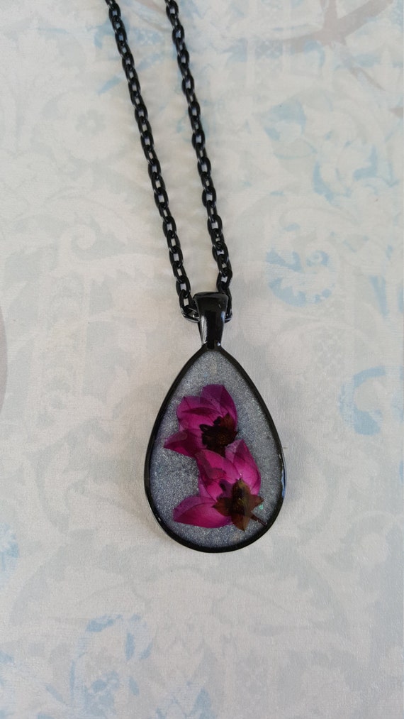 Dried Flower Pendant Pressed Necklace Boronia Teardrop 22x30