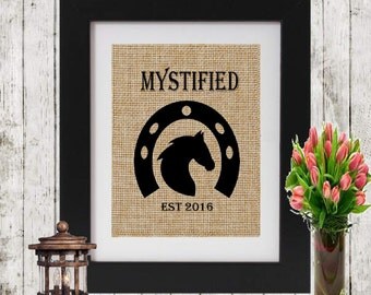 Horse Sign Custom Horse Sign w Horse Name and Est Date - Horse Burlap Sign - Personalized Horse Burlap Print - Rustic Horse Decor - Burlap