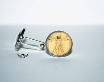 Leonardo Da Vinci Cufflinks, Vitruvian man Cuff links, L'Uomo Vitruviano cuff, Gift for Her, human proportions for him