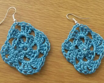 crochet earrings, earrings, crochet jewelry, crochet, crocheted earrings, dangle earrings, handmade earrings, blue earrings, beaded earrings