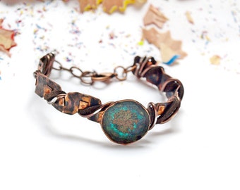 Copper jewelry Blue patina bracelet Adjustable bracelets gift Rustic style bracelet Copper patina gift for her Women bracelet Patina jewelry