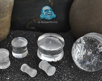 Rock crystal plug 6g, 4g, 2g, 0g, 00g (9.5mm), 7/16", 1/2" (13mm), 9/16", 5/8", 3/4", 7/8", and 1"