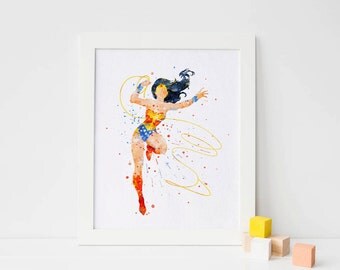 Wonder woman print Watercolor wonder woman print Justice League superhero Art Print Nursery Wall decor, Watercolor nursery, Superhero Poster