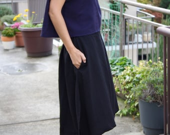 SALE Reece Midi Skirt - Midi length skirt with back elastic waist, side slits and Pockets (White, Black, Navy and Pink) FINAL SALE