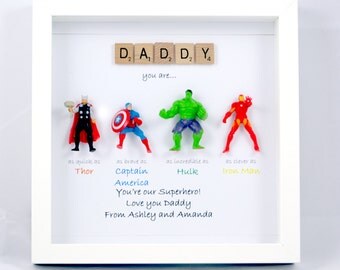 Avengers Superhero figures frame gift. Ideal for dad, brother, friend, son, nephew, husband. Father's day/ birthday or christmas gift.