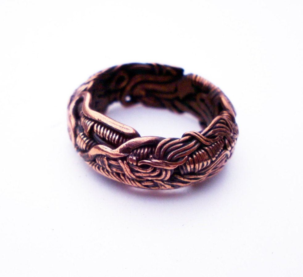 Woven Twisted Wide Ring Wire Art Jewelry Antique Copper