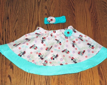 Minnie Mouse Skirt, Girls Spring and Summer Skirt, 3T thru size 6, skirt set, Pink, Blue Skirt, Fast Shipping