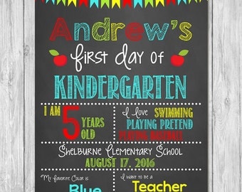 First Day of Kindergarten Chalkboard Sign Printable Photo Prop - First Day of School Sign - Personalized Back to School Boy Sign - ANY GRADE