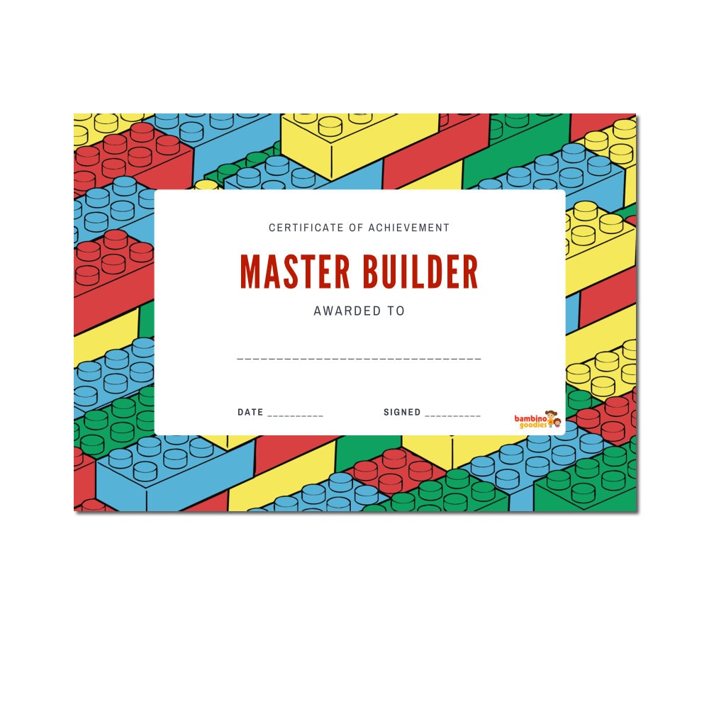 Lego Inspired Master Builder Certificates Printable Lego