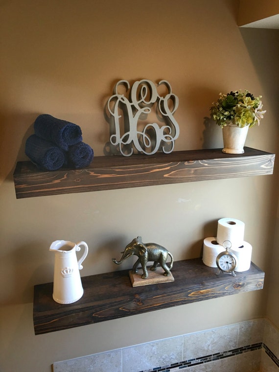 Items similar to Rustic Cedar Floating Shelves with Dark Walnut Stain ...