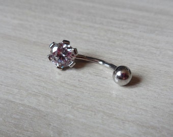 Sterling Silver Belly Button Ring, Sparkle Navel Ring, Flower Navel Piercing, Navel Ring, Body Jewelry, Simple Belly Ring, Belly Piercing