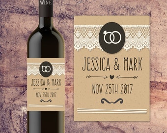 PERSONALIZED WEDDING TABLE Decor Decorations, Custom Wine Bottle Label for Wedding Tables, Bride and Groom Wedding Wine Bottle Label