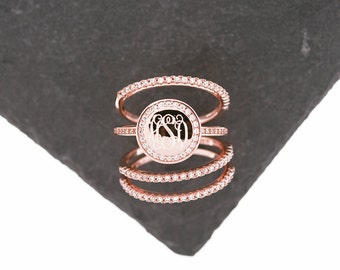 925 Silver CZ Stacking Monogram Ring, Wedding Set, Monogram Stackable Ring, Rose Gold