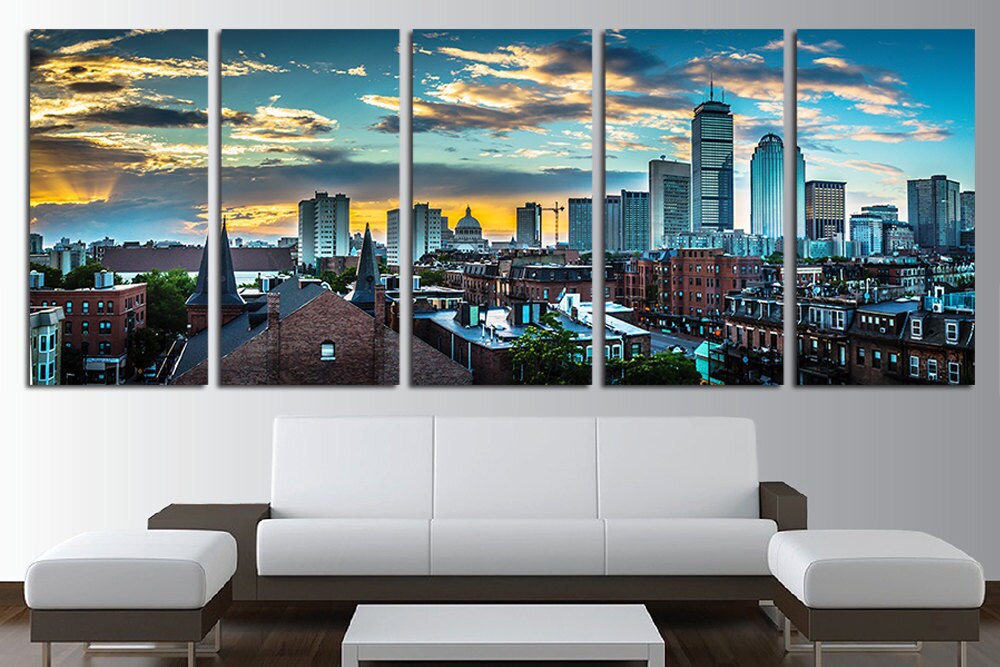 Large Boston City Canvas Wall Art Set Boston Canvas Art Boston
