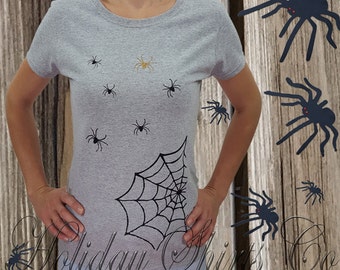 HALLOWEEN SHIRT, spider shirt, glitter spider shrit, womens halloween shirt, Fall shirt, holiday shirt
