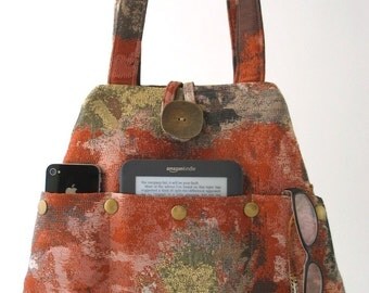 fabric handbag, shoulder bag, tote handbag converts to hobo bag, fabric purse, everyday bag, 7 pocket bag, gift for women