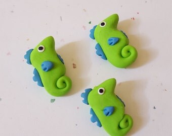 Seahorse Beads/ Set Of Three 20mm Polymer Clay Seahorses/ Handmade Bead /Green And Blue/ Jewelry Supplies/ Animal Beads/ Crafts/ Beading