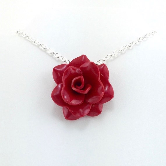 Pomegranate Red Rose Pendant Simple Rose Necklace Red Rose