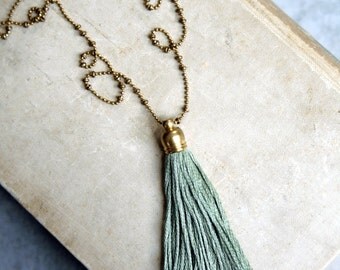 Green Tassel Necklace, Sage Green Tassel Necklace, Long Tassel Necklace, Layering Tassel Necklace