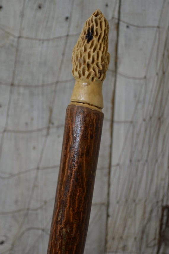 Walking Stick Morel Mushroom Carving by CreationCarvings on Etsy