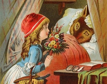 Little Red Riding Hood ~ Childrens Fairytale print ~ Big Bad Wolf ~ Childs Room decor ~Giclee Fine Art Print - Wall Art Classic