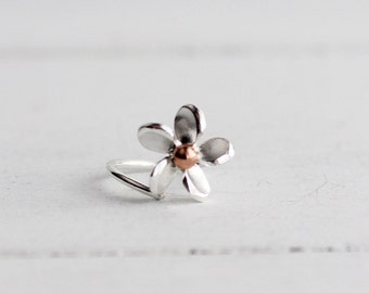 Plumeria Cartilage Helix Hoop Earring,Cartilage earring, flower Cartilage, Spring jewelry, Frangipani earring, Gifts for her, dainty jewelry