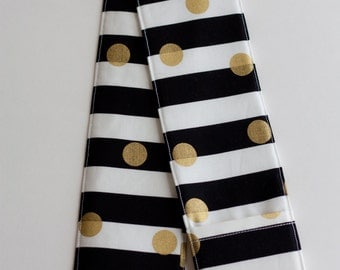 Camera Strap Cover - includes padding and lens cap pocket - Black and Gold