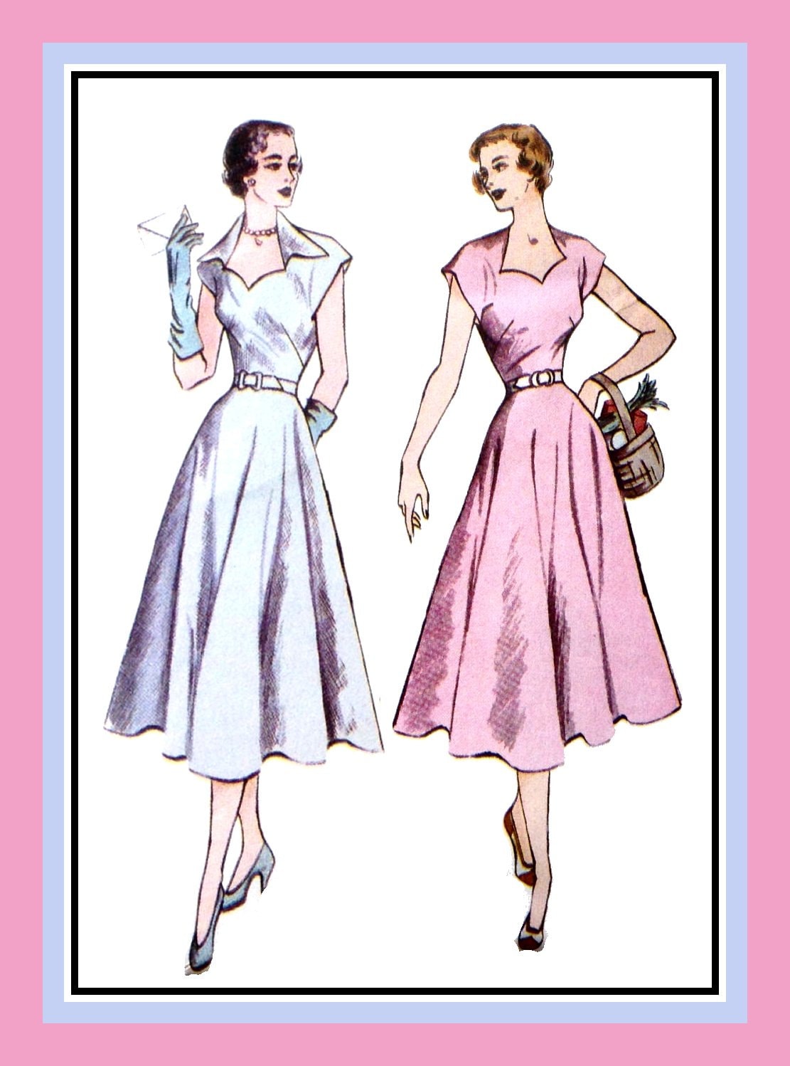 1950SWEETHEART NECKLINE DRESSSewing PatternTwo Lovely