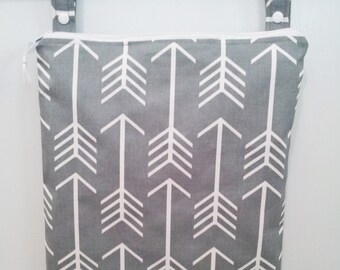 Gray Arrow Wet Bag, waterproof washable wetbag, you pick size, wet bags for cloth diapers, swimsuits