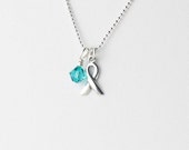 Teal Awareness Necklace - Ovarian Cancer Awareness Charm Necklace - Swarovski Crystal and Sterling Silver Pendant Necklace - Cervical Cancer