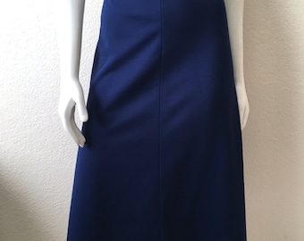 Vintage Women's 70's A line Skirt, Navy Blue, Polyester, Knee Length (L)