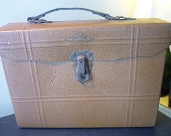 Vintage Metal Case - - Retro Attache - beautiful brown metal carry case - mid century Italian case with handle