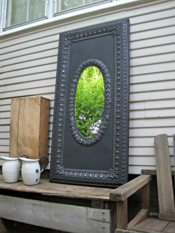 Antique Ceiling Tin Mirror. 4'x2' FRAMED & ready to