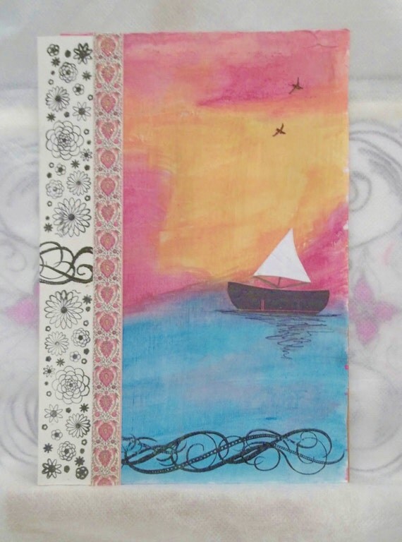 Items similar to Sailboat Journal Cover, OOAK, Handpainted Cover, Blank ...