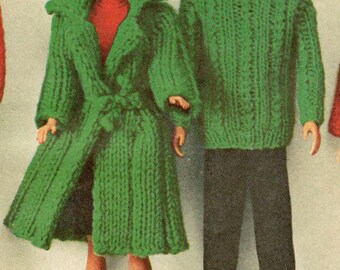Barbie doll knitting pattern, barbie clothes, dolls clothes, vintage knitting pattern, ken clothes, printable pdf instant download 1960s