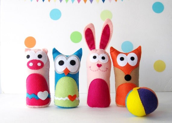 Felt Animal Bowling Game 4 Felt animal bowling toys with a