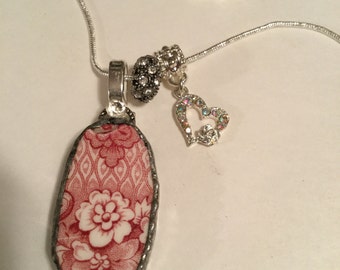 Handcrafted "Broken China" Vintage Pendant Necklace/Free Shipping