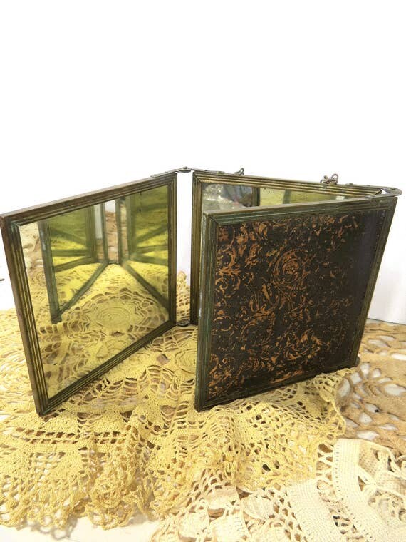 RESERVED for Kristen Vintage TriFold Vanity Mirror Antique
