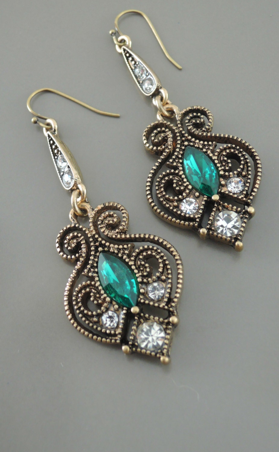 Statement Earrings Art Nouveau Earrings Emerald Green