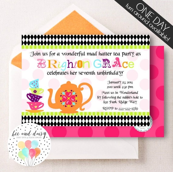 Mad Hatter Tea Party Invitation, Tea Party Birthday Invitation, Tea Party, Girl First Birthday, Girl Birthday, Tea Party Invite, Il_570xn