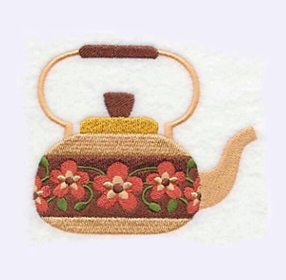 Flowered Teapot Tea Towel Embroidered by CharlenesEmbroidery