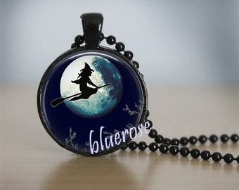 Halloween Jewelry Halloween Necklace Glass Tile Necklace Witch Jewelry Black Necklace Glass Tile Jewelry Holiday Jewelry Black Jewelry