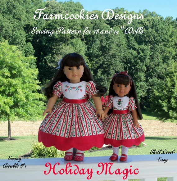 PDF Sewing Pattern: Holiday Magic/ Sewing Pattern for BOTH 18" American Girl ® and 14" Wellie Wishers®.